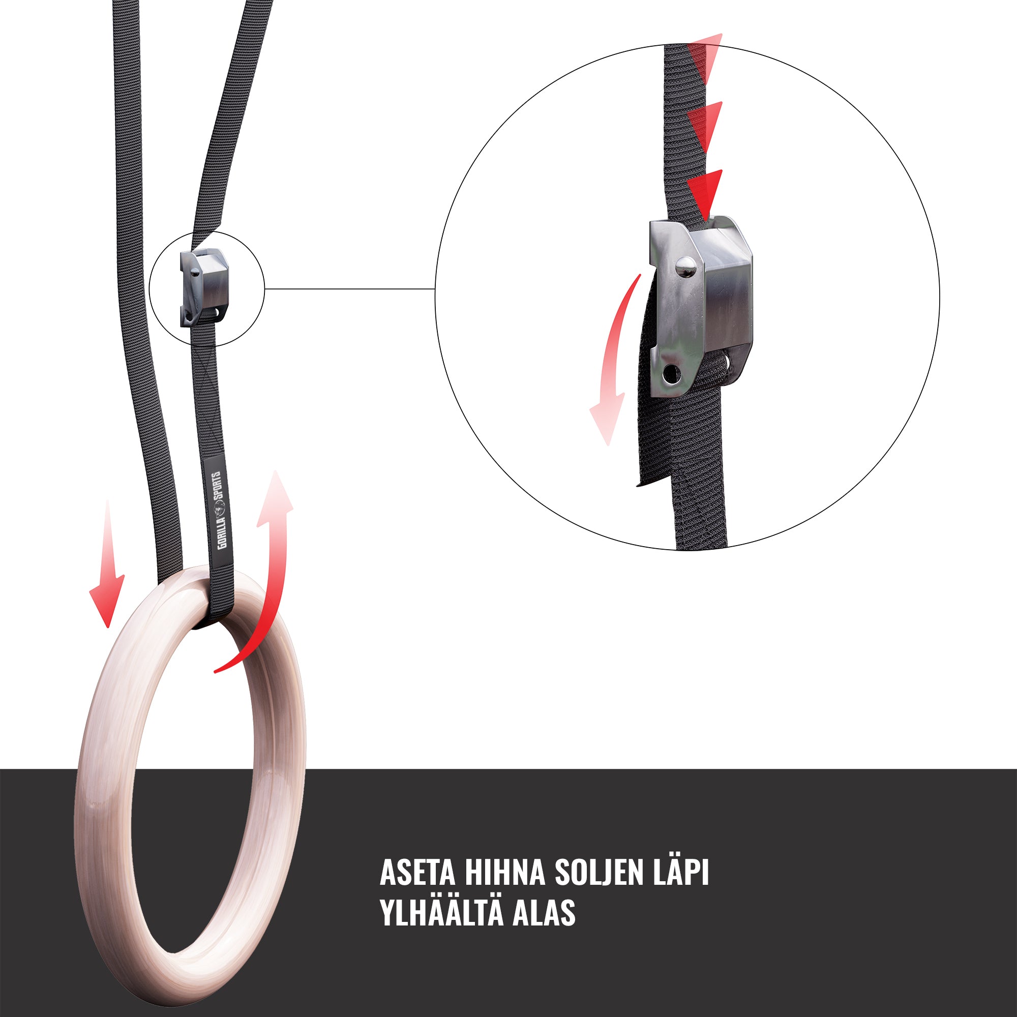 Puiset Voimistelurenkaat Ø 23cm, 450cm, Max. 200kg Puu/Nailon