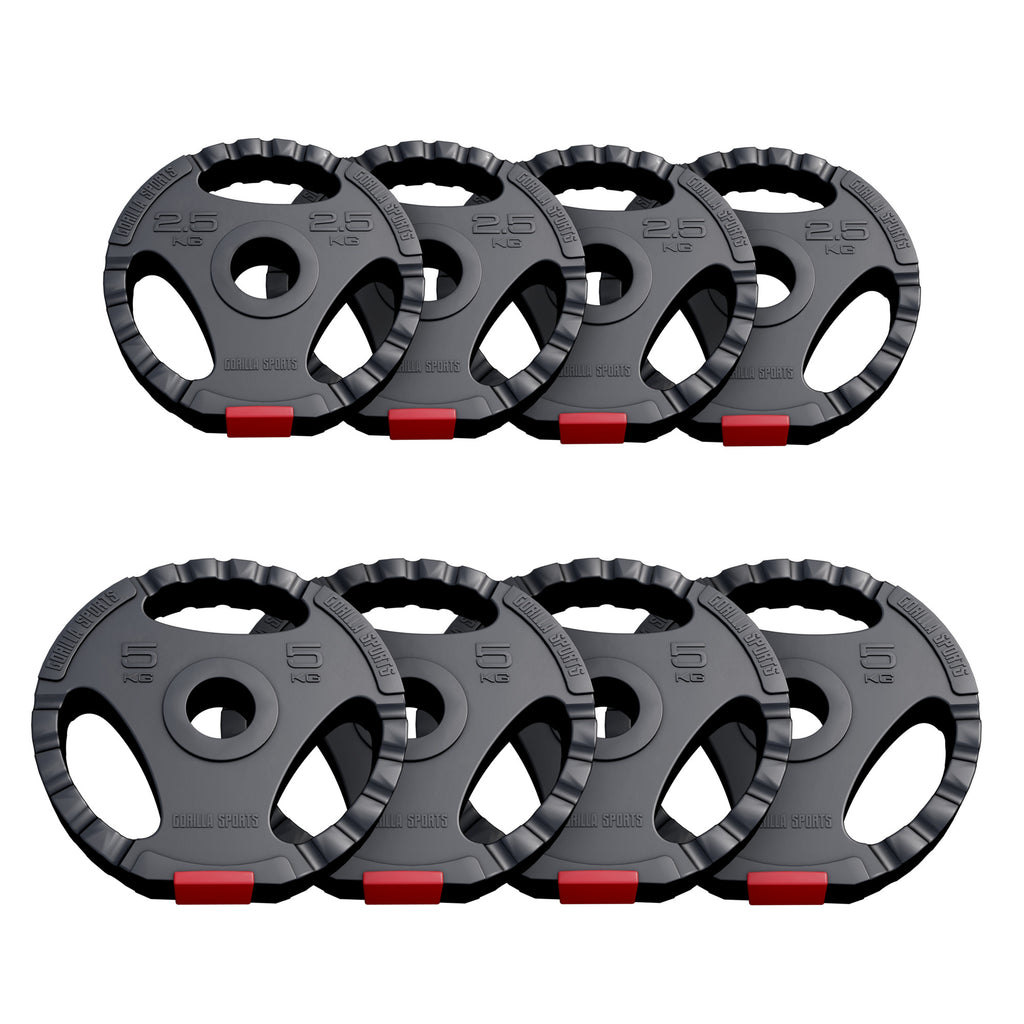 Tri Grip Painolevysarja 50/51 mm, 30 kg - 4 x 2,5 - 4 x 5 kg.