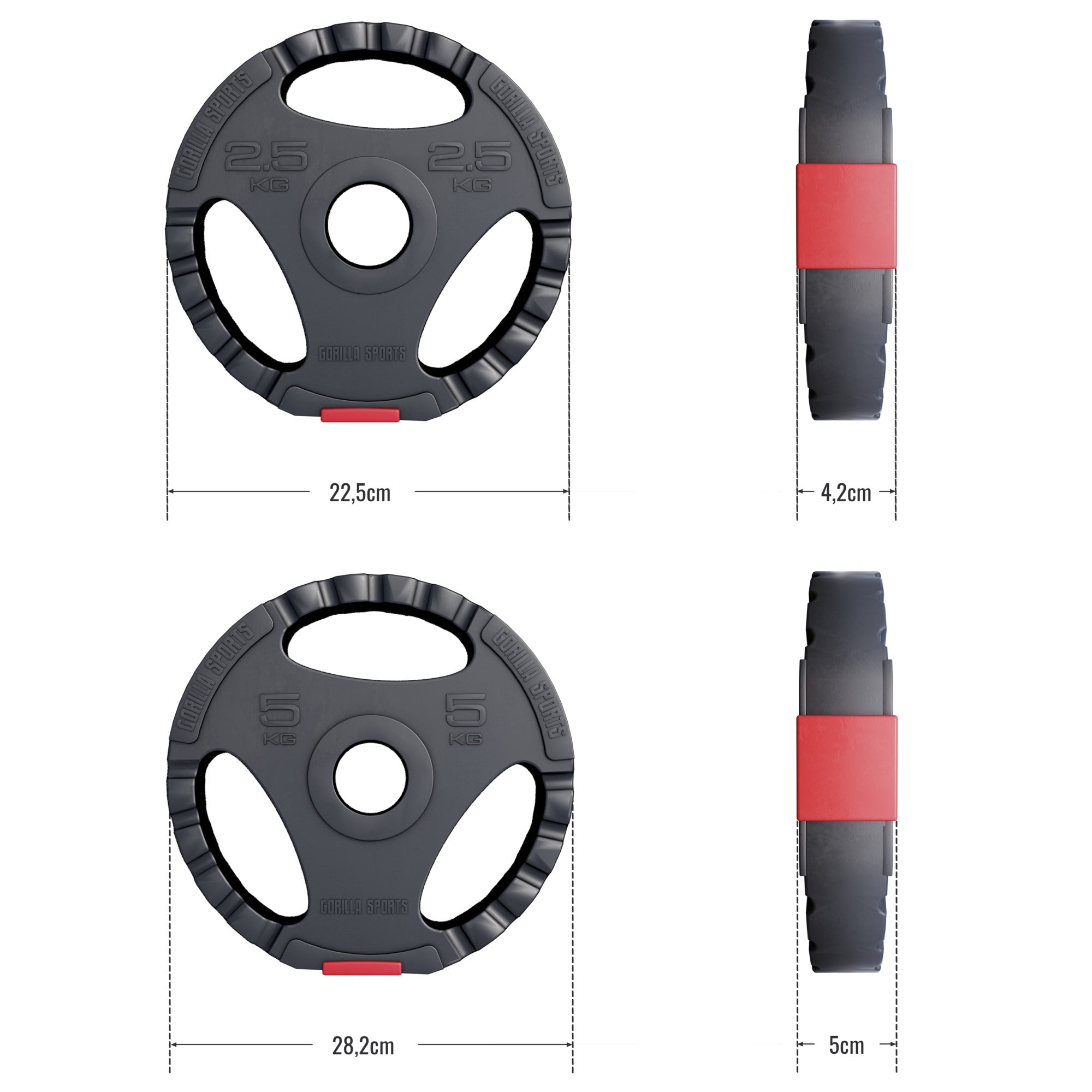 Tri Grip Painolevysarja 50/51 mm, 30 kg - 4 x 2,5 - 4 x 5 kg.