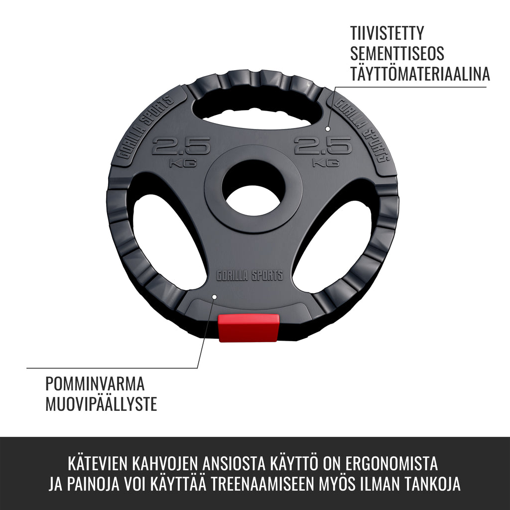 Tri Grip Painolevysarja 50/51 mm, 30 kg - 4 x 2,5 - 4 x 5 kg.