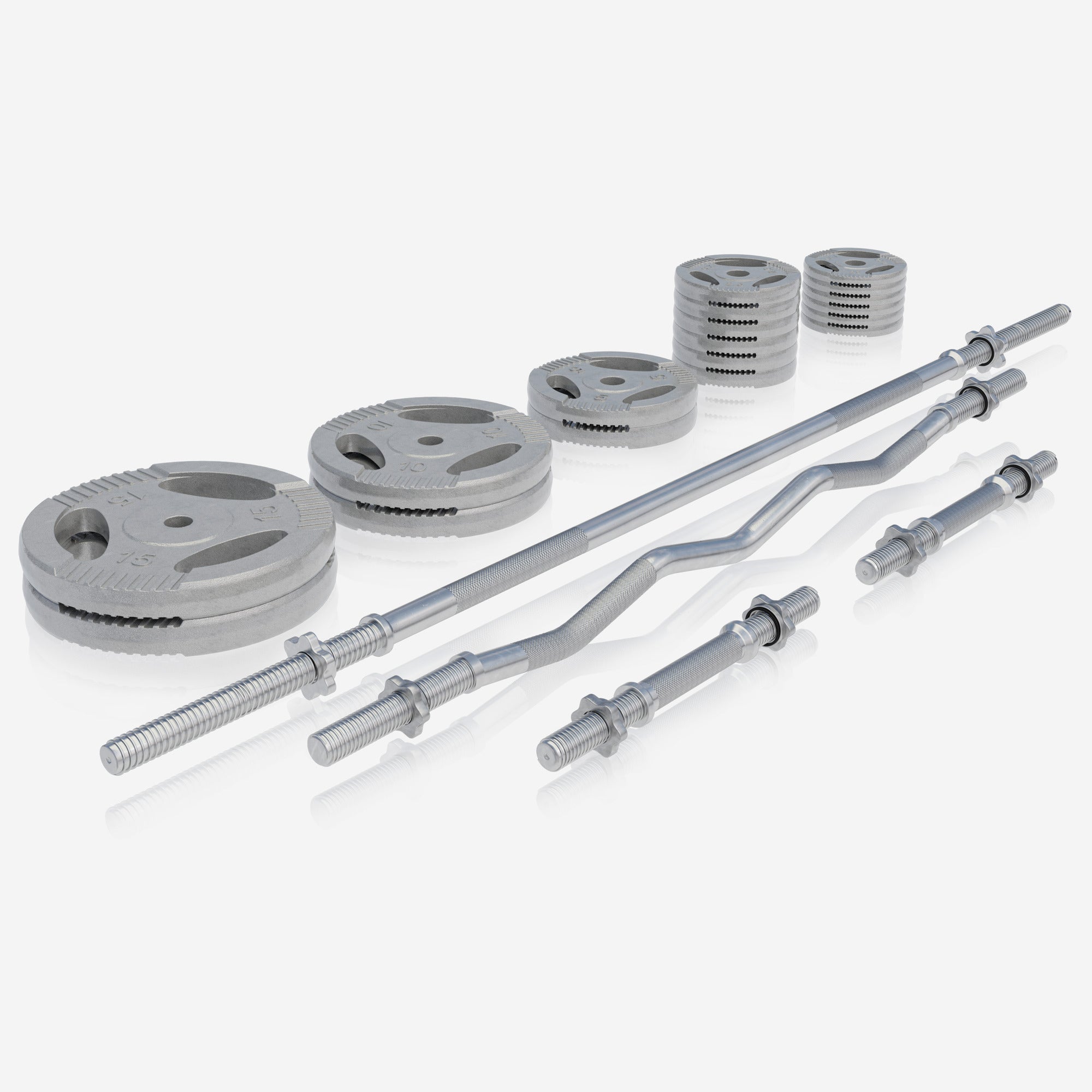 Monipuolinen Säädettävä Painonnostopenkki + Painot Valurautainen Tri Grip Levytankosarja 108kg