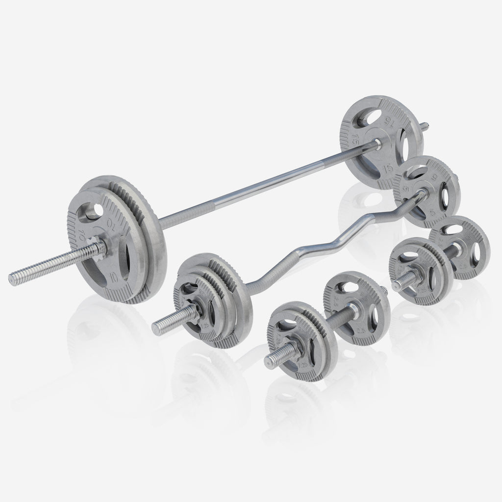 Monipuolinen Säädettävä Painonnostopenkki + Painot Valurautainen Tri Grip Levytankosarja 108kg