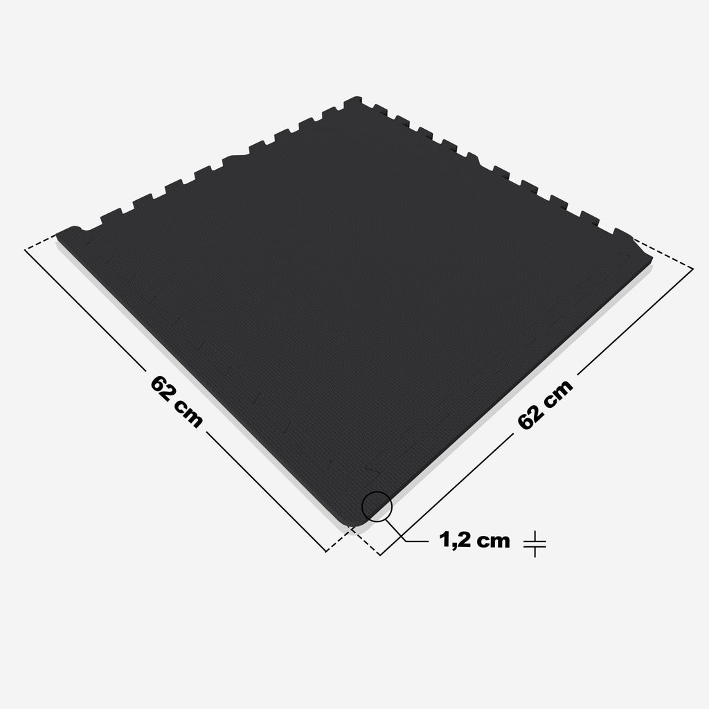 Suojamatto / Palamatto, 6 Palaa + 12 Reunapalaa 60x60x1,2cm EVA-Vaahtomuovi Musta