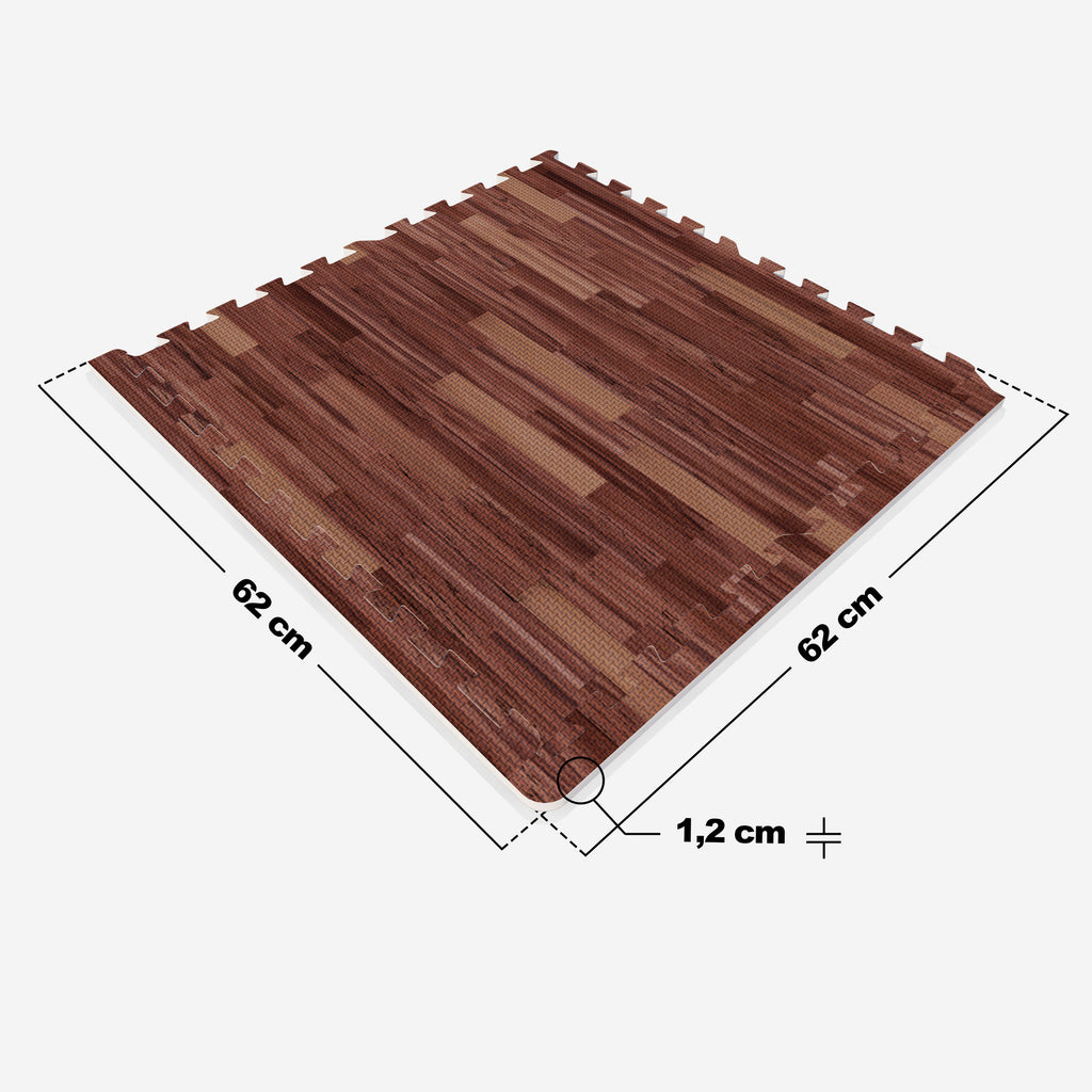 Suojamatto / Palamatto, 6 Palaa + 12 Reunapalaa 60x60x1,2cm EVA-Vaahtomuovi Tumma Puukuosi