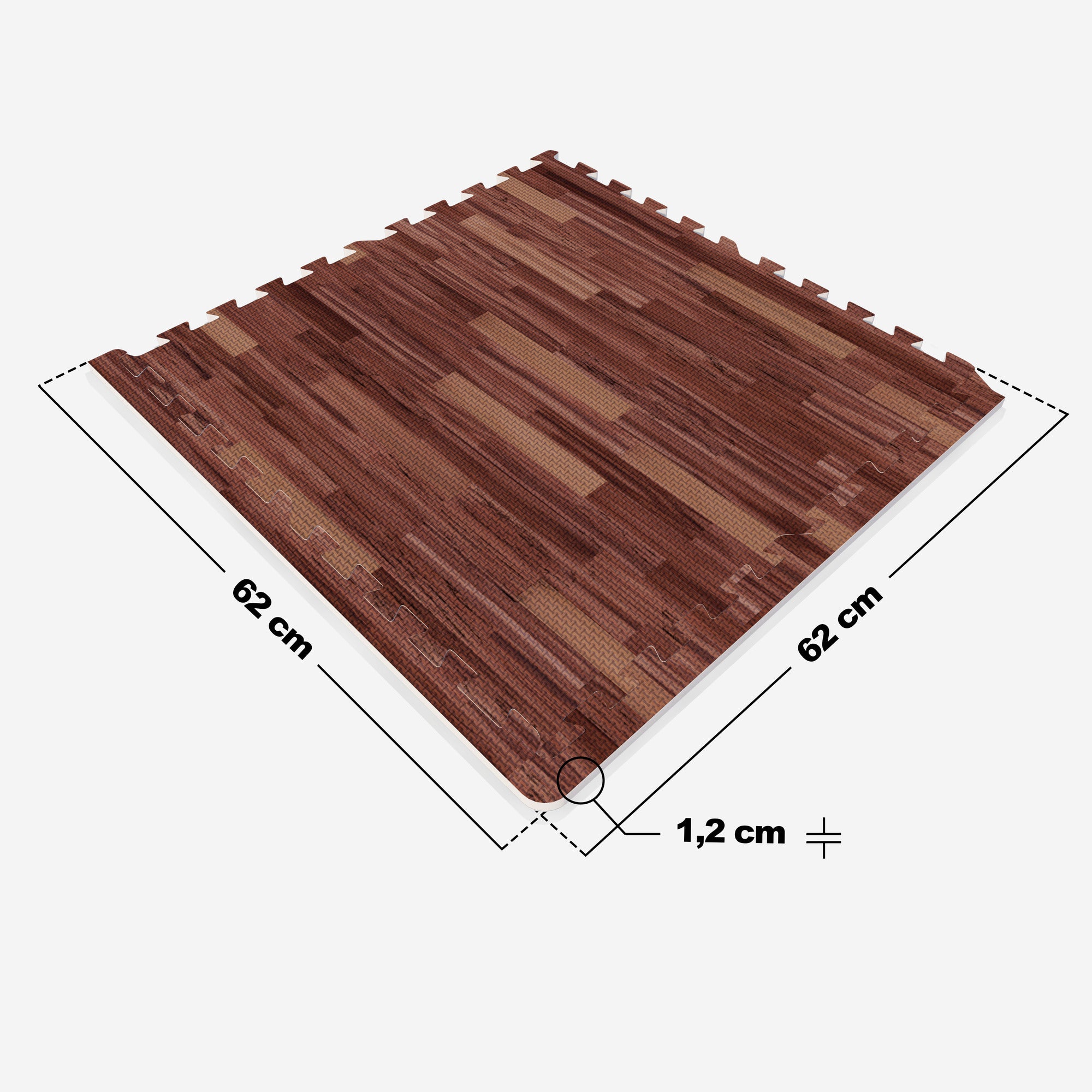 Suojamatto / Palamatto, 6 Palaa + 12 Reunapalaa 60x60x1,2cm EVA-Vaahtomuovi Tumma Puukuosi