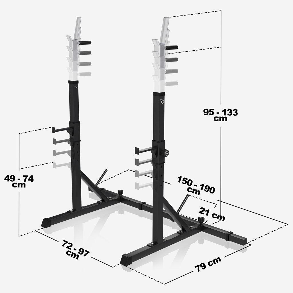 Säädettävä Kyykkyteline – Squat Rack Dippikahvoilla ja Turvaraudoilla, 250 kg