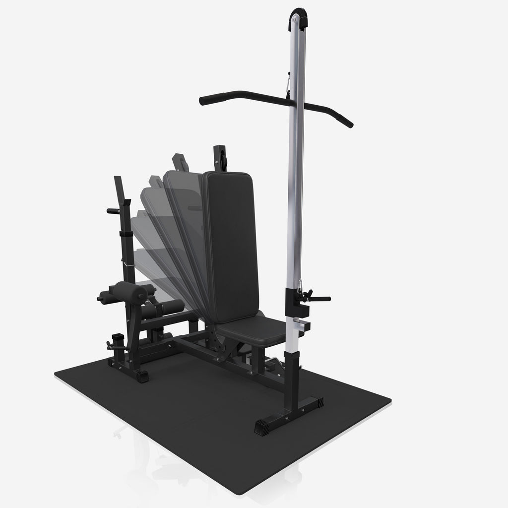 Monipuolinen Kotikuntoilulaite + Vinyylinen Levytankosarja 100kg + 18 Palan Suojamatto, musta