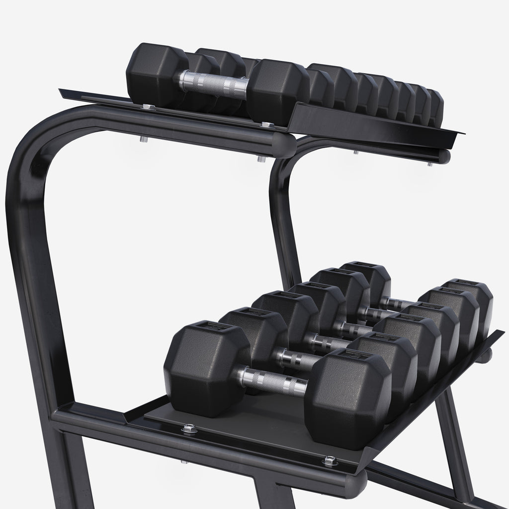 Hexagon Käsipainot 237kg Kumi/Valurauta + 2-Tasoinen Käsipainoteline Max. 500kg Musta