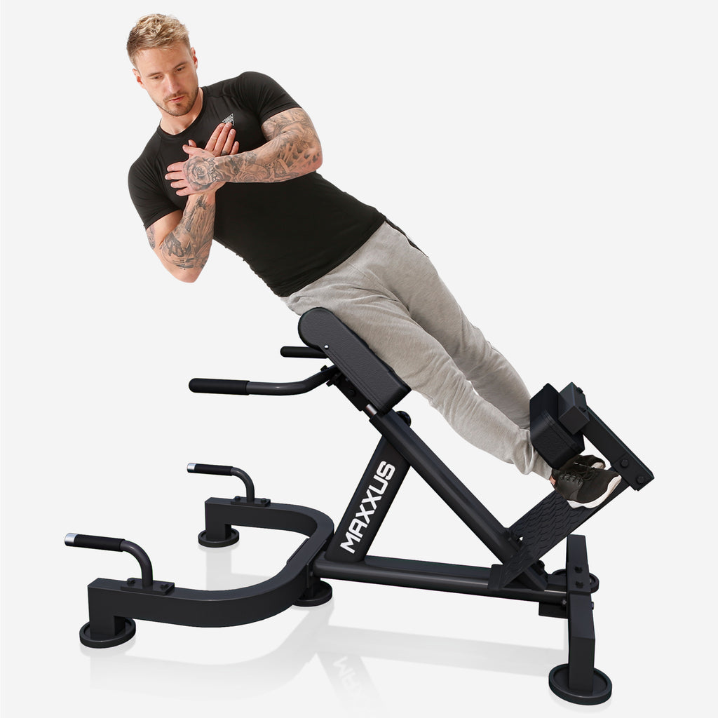 MAXXUS Selkäpenkki PRO / Selkälihaspenkki Punnerrus- Ja Dippikahvoilla Säädettävä