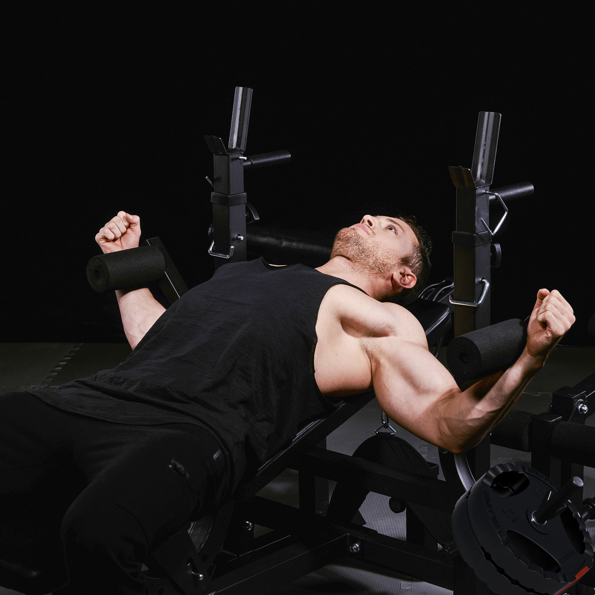 Monipuolinen Painonnostopenkki Kotiin Musta + Vinyylinen Tri Grip Levytankosarja 100kg