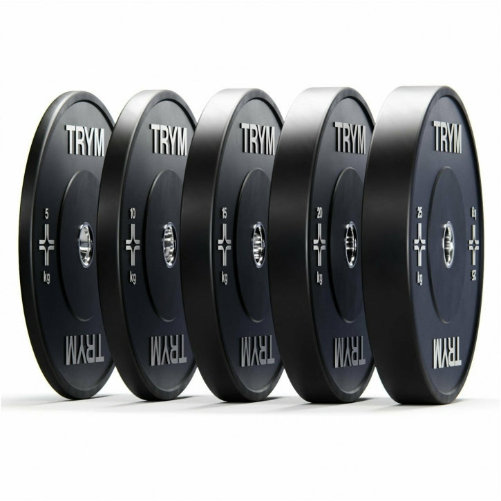 TRYM Harjoittelu Bumper Levypainosetti 150kg, 50mm Kumiset Levypainot Teräskeskiöllä, Musta