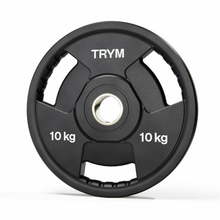 TRYM Vinyyli Tri Grip Levypainot 2x10kg, 50mm Vinyyli Tri Grip Levypainot Teräskeskiöllä, Musta