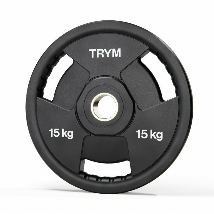 TRYM Vinyyli Tri Grip Levypainot 2x15kg, 50mm Vinyyli Tri Grip Levypainot Teräskeskiöllä, Musta