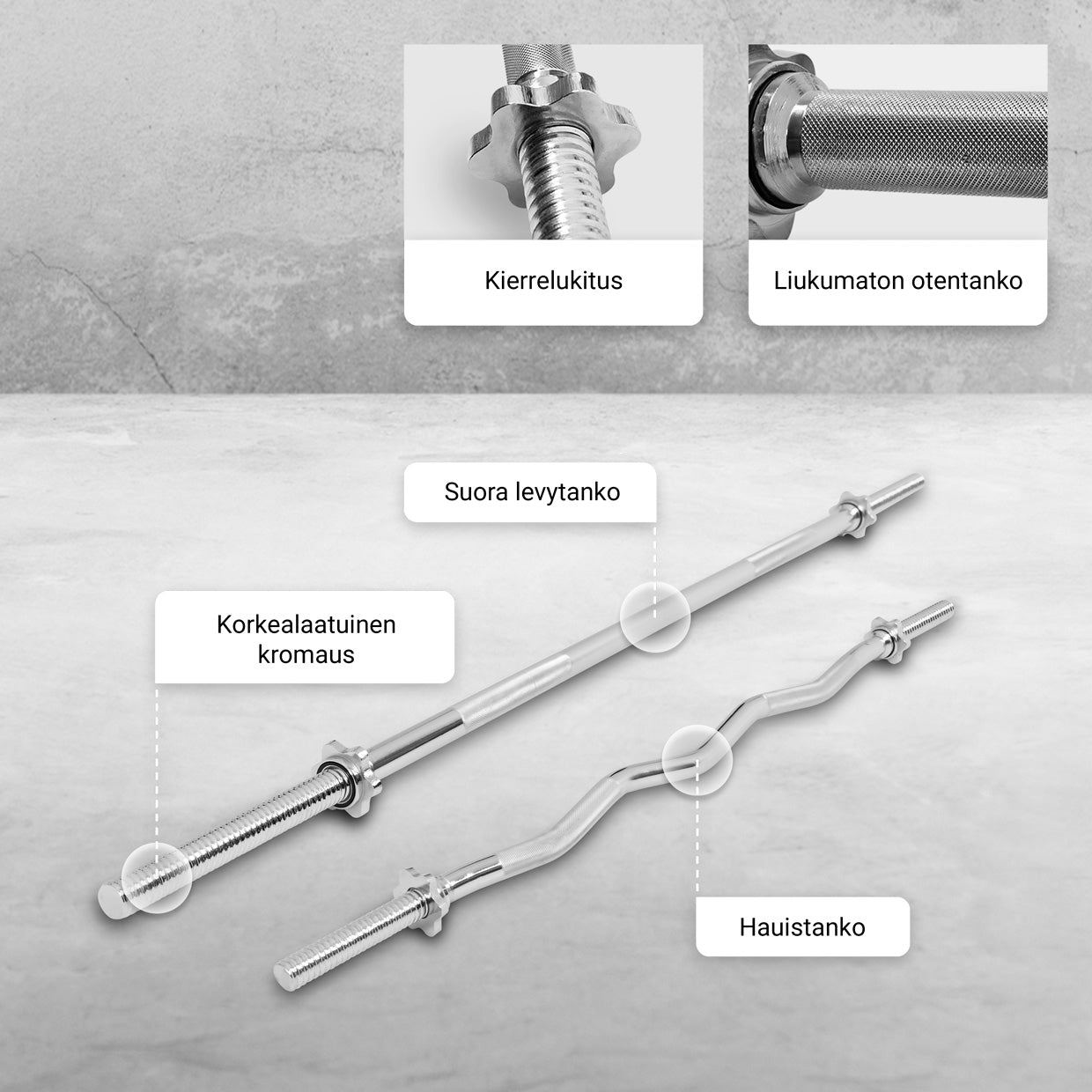 EZ Kulmatanko 120cm, 8kg + Suora Levytanko 170cm, 10kg Kierrelukoilla Ø 30mm, Musta