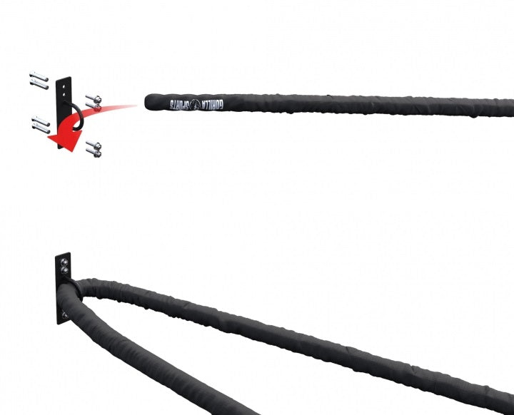 Voimaköysi / Battlerope Ø 3,8cm, 9m, Nailon, Musta + Seinäkiinnike