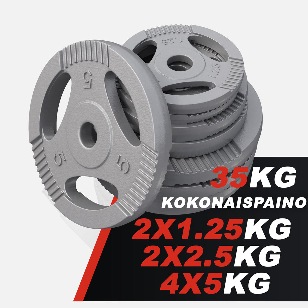 Levytankosarja 35kg / Valurauta Tri Grip Levypainot + EZ Kulmatanko 120cm, Ø 30/31mm