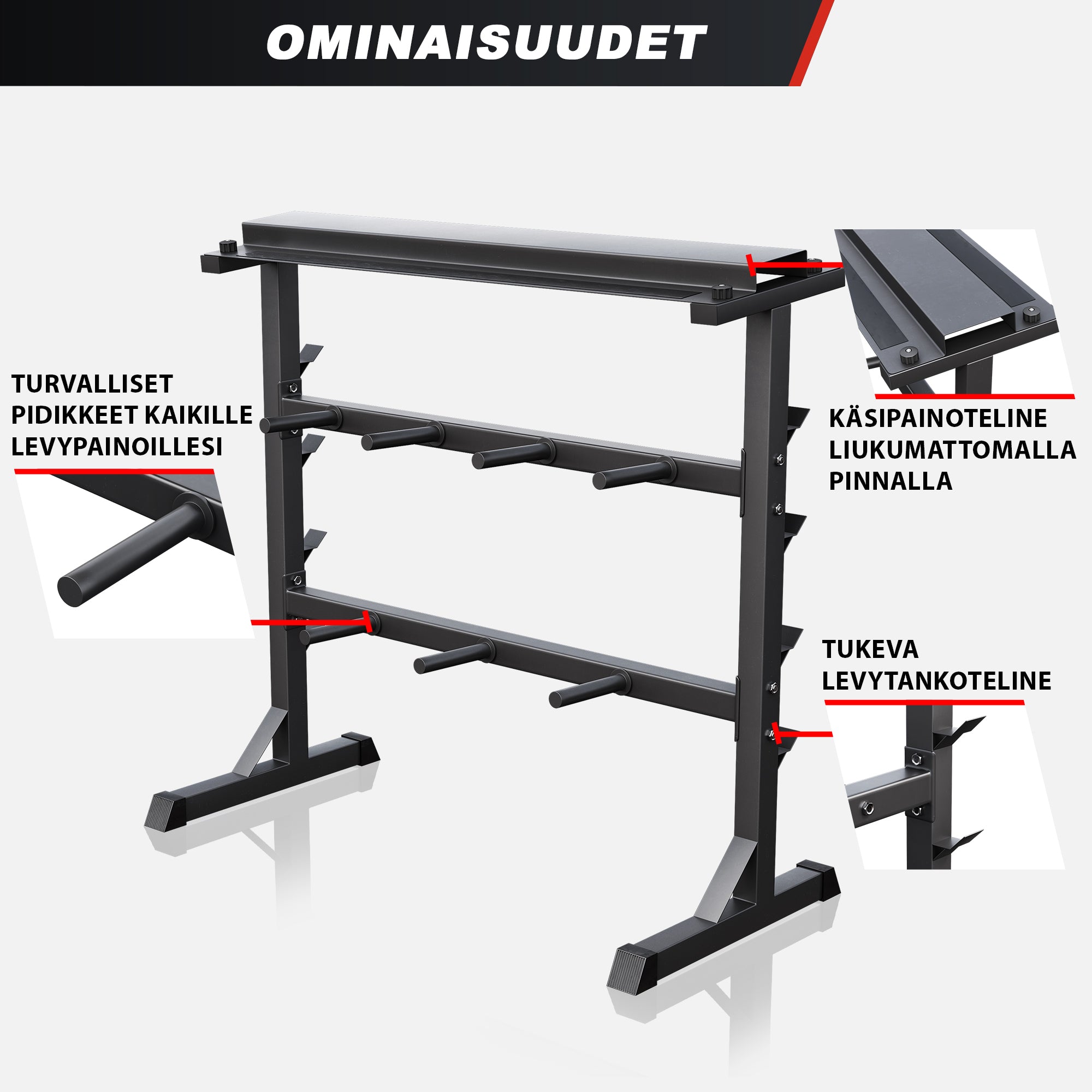 Painoteline, Levy- ja Käsipainoille sekä Levytangoille, Ø 30mm, 400kg, Musta