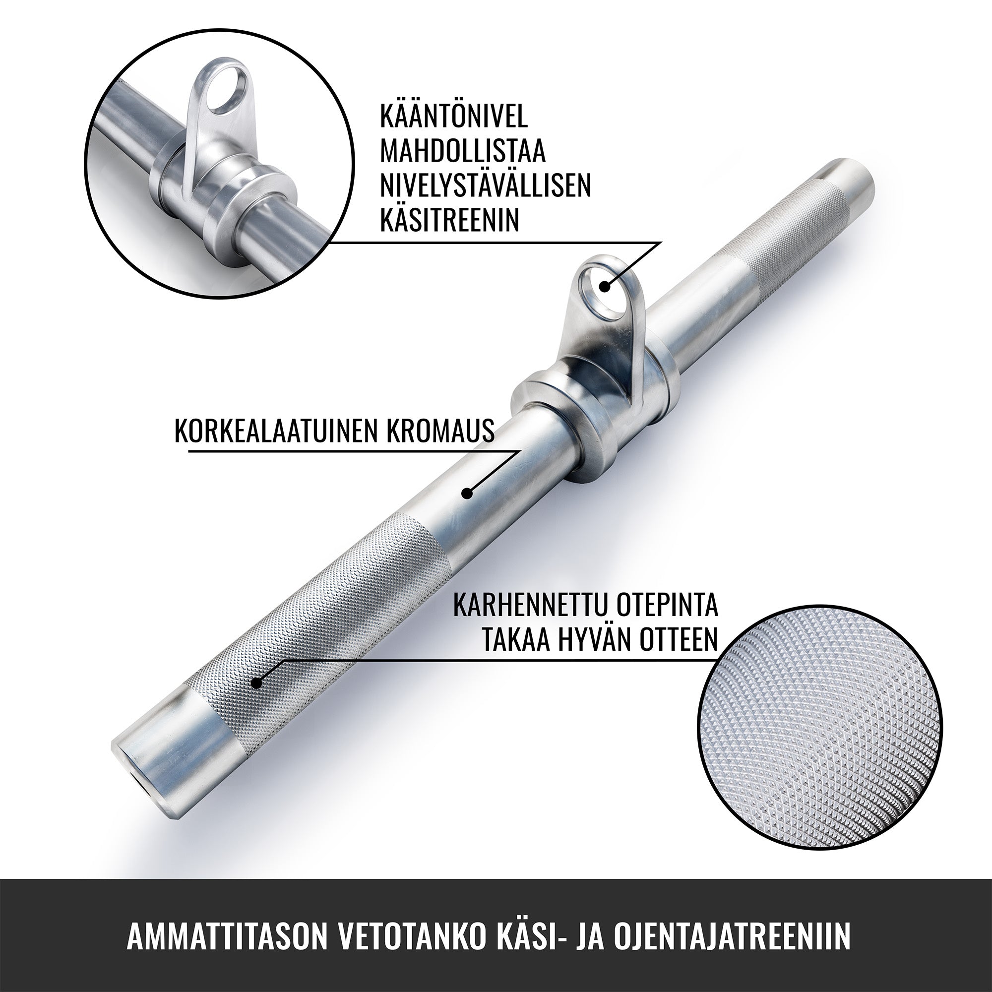 Pyörivä Suora Tanko Vetotanko Taljaan 50cm, 2.5kg, Max. 200kg Kromi