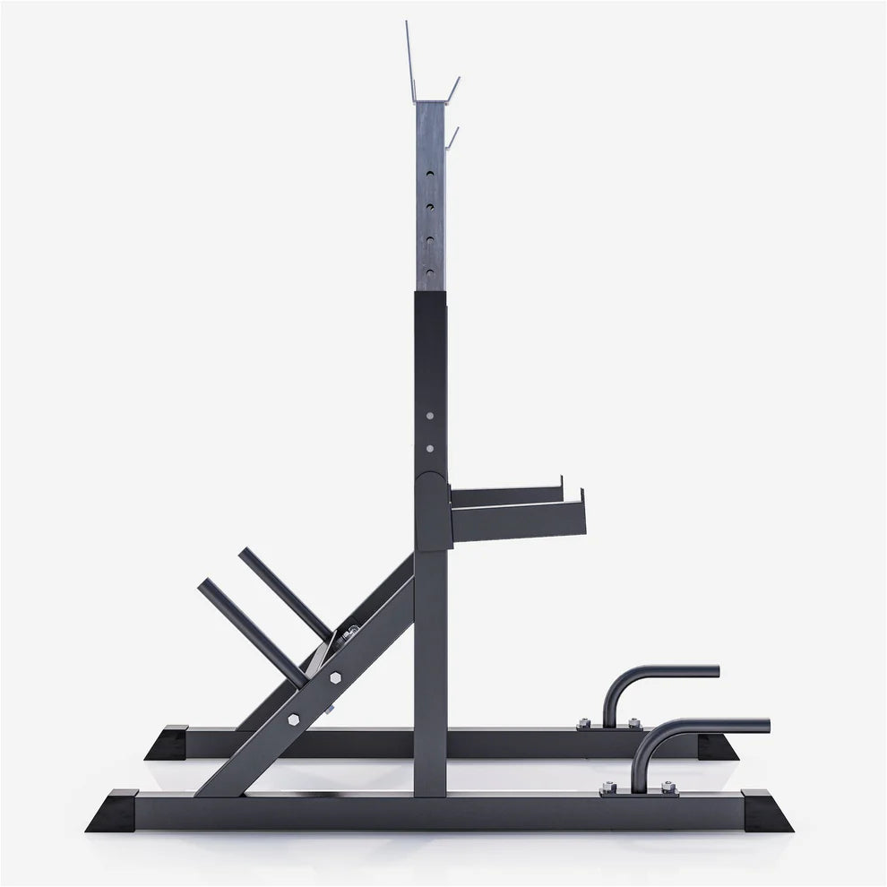 Kyykkyteline / Kyykkyräkki – Säädettävä 200 kg, Punnerruskahvoilla ja Levypainotelineillä