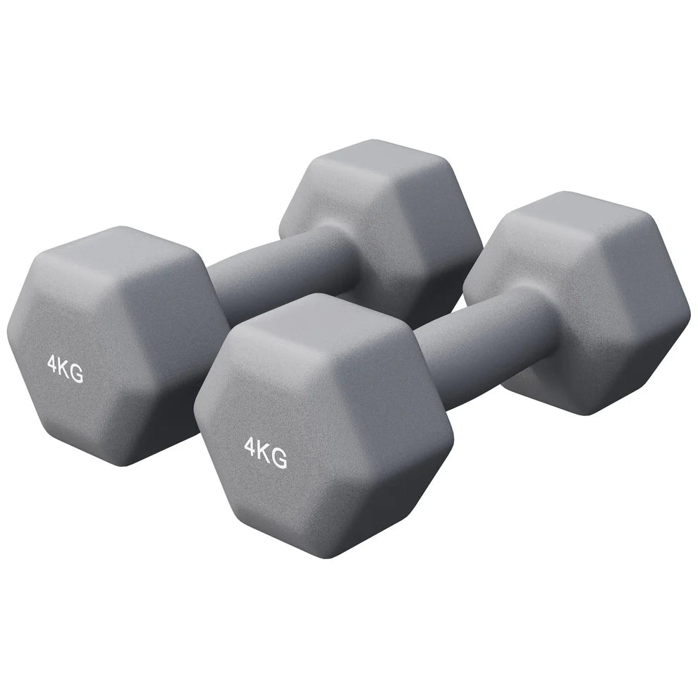 Aerobic / Neopreenikäsipainot, 4kg / 2kpl, 20,5x9cm, Harmaa