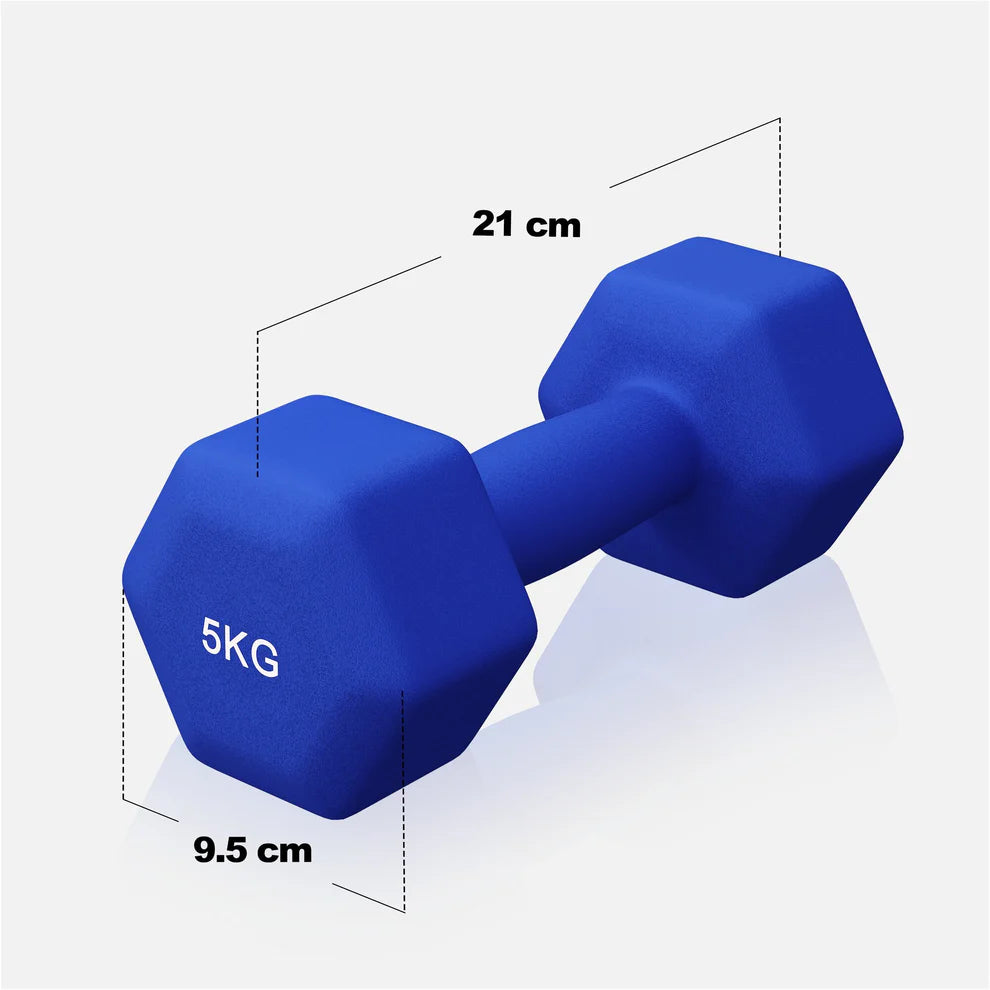 Aerobic / Neopreenikäsipainot, 5kg / 2kpl, 21x9,5cm, Laivastonsininen
