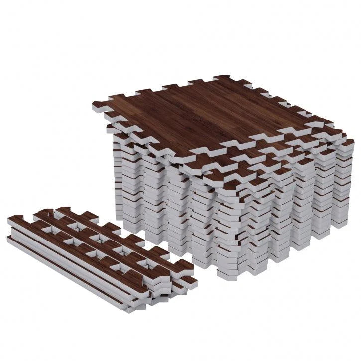 Suojamatto / Palamatto, 18 Palaa + 18 Reunapalaa 30x30x1cm, EVA-Vaahtomuovi, Tumma Puukuosi