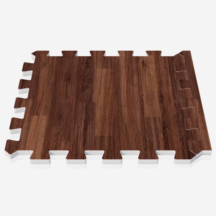 Suojamatto / Palamatto, 18 Palaa + 18 Reunapalaa 30x30x1cm, EVA-Vaahtomuovi, Tumma Puukuosi