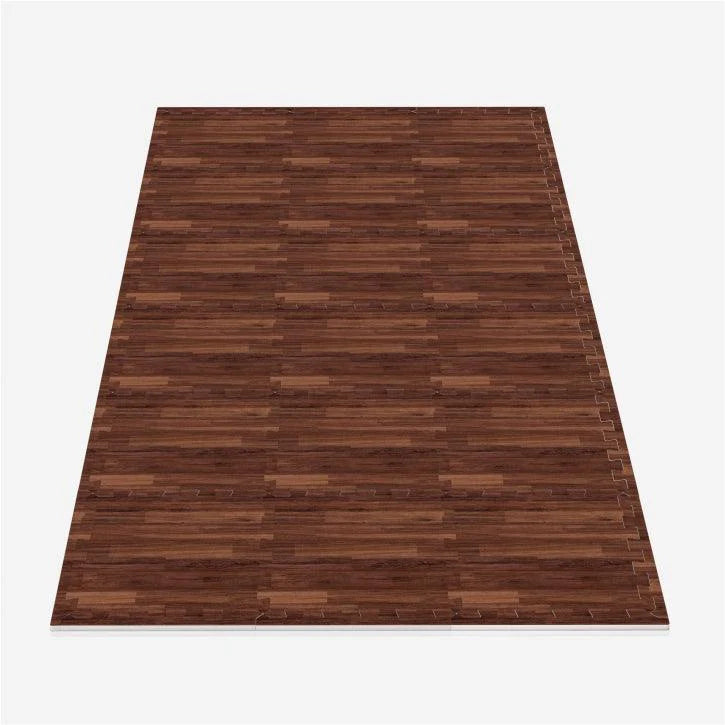 Suojamatto / Palamatto, 18 Palaa + 18 Reunapalaa 30x30x1cm, EVA-Vaahtomuovi, Tumma Puukuosi