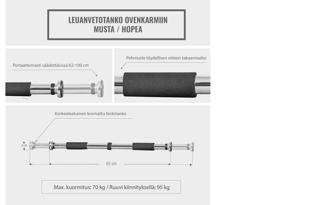 Leuanvetotanko Oveen / Ovirekki Pehmustetut Kädensijat 62-100cm Kromi/Musta