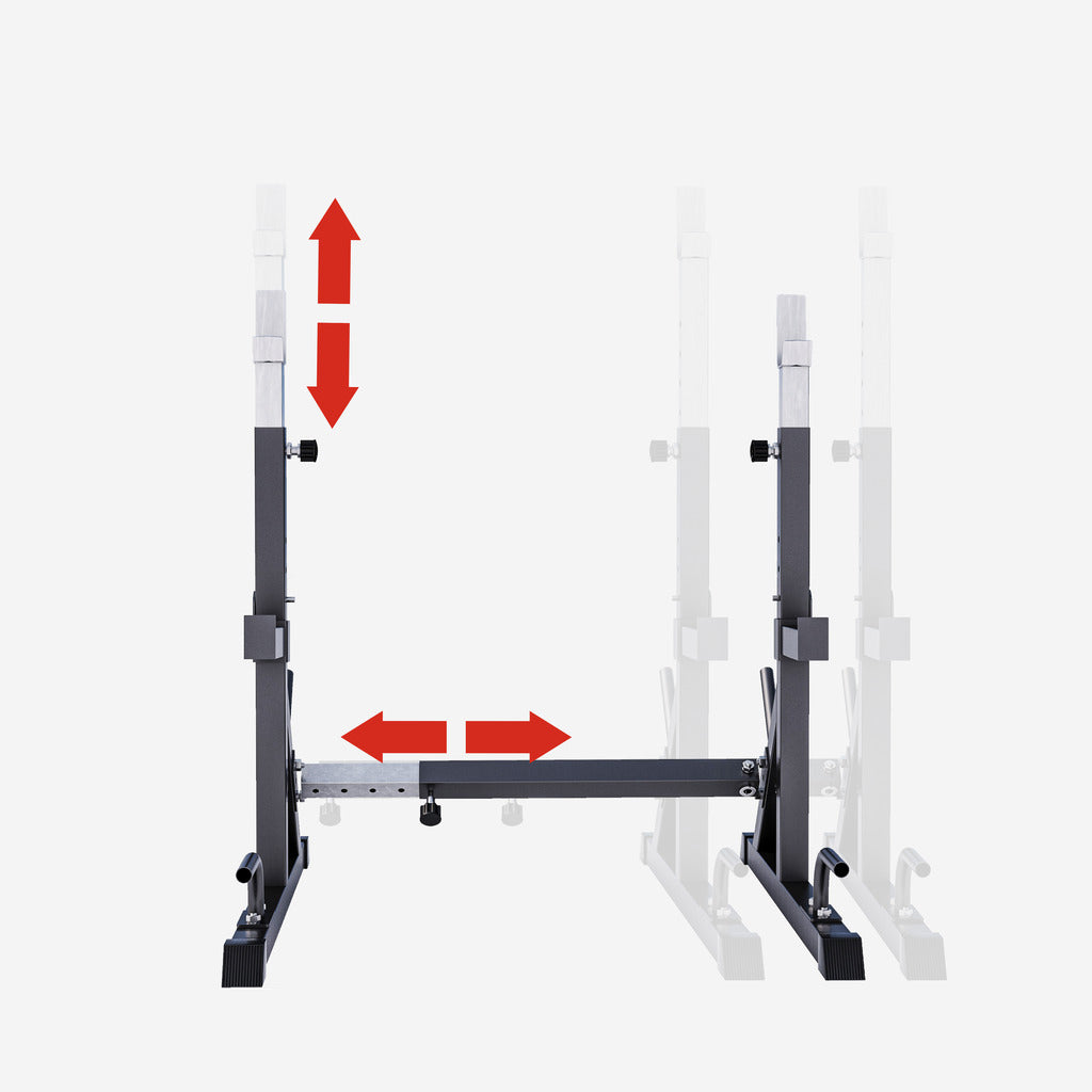 Kyykkyteline / Kyykkyräkki – Säädettävä 200 kg, Punnerruskahvoilla ja Levypainotelineillä