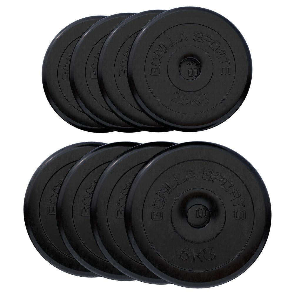 Levypainot 4x2,5kg 4x5kg, 30mm Kumiset Levypainot, Musta