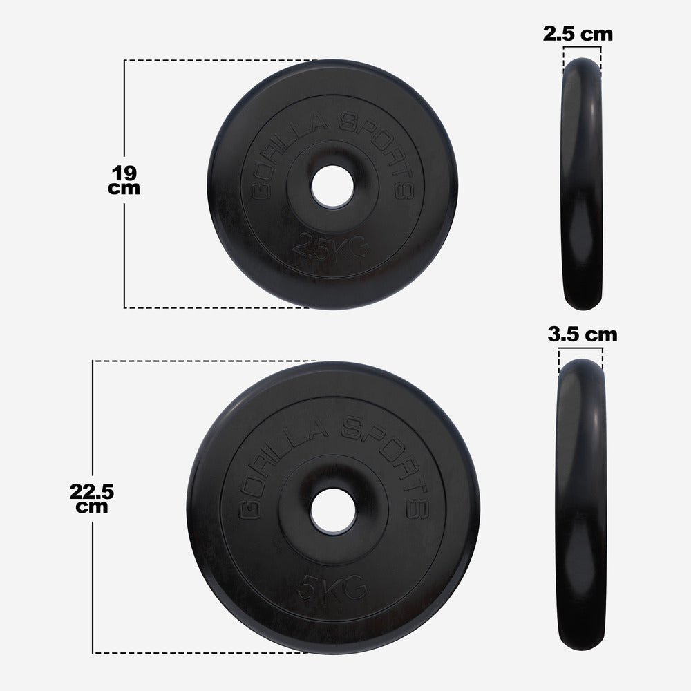 Levypainot 4x2,5kg 4x5kg, 30mm Kumiset Levypainot, Musta