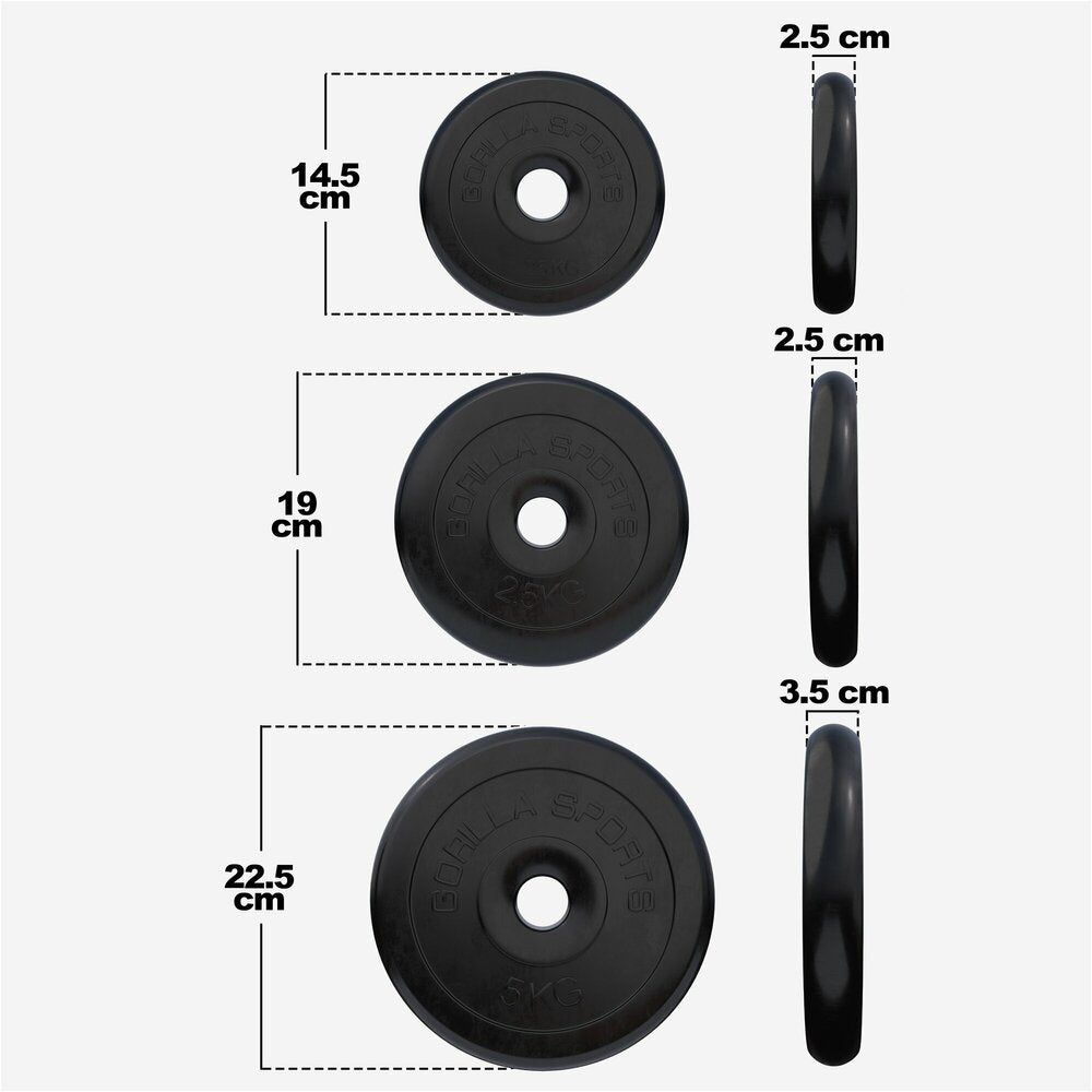 Levypainot 2x1,25kg 2x2,5kg 4x5kg, 30mm Kumiset Levypainot, Musta