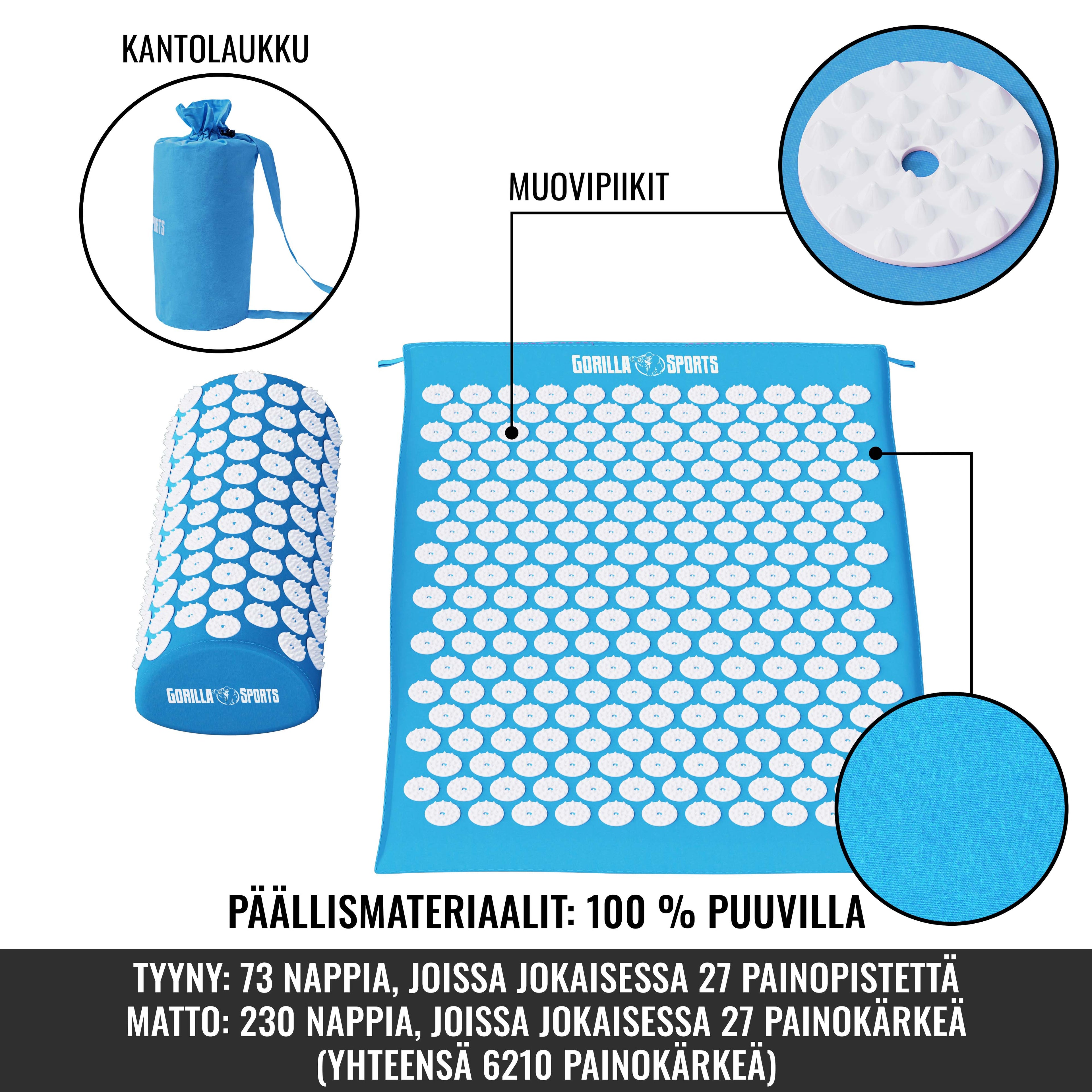 Piikkimatto ja tyyny, Kantolaukku, 68x42x2,5cm