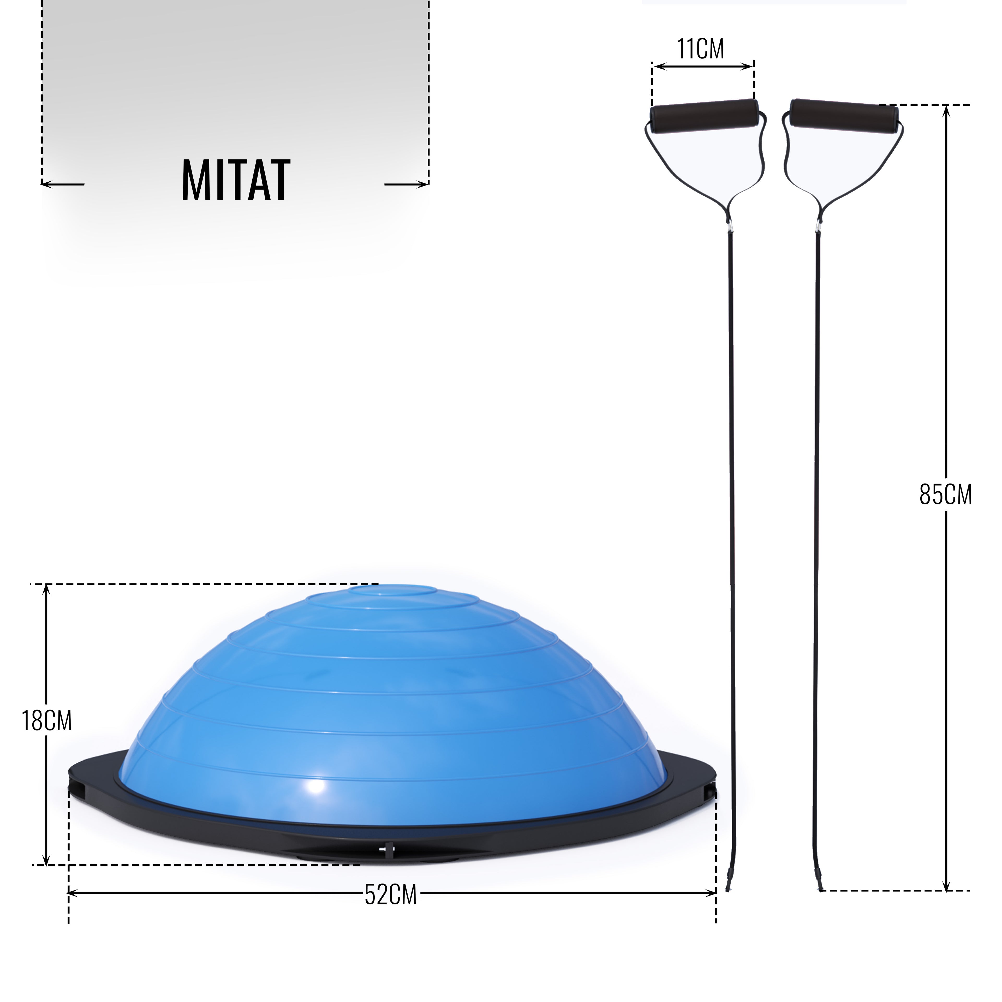 Bosu Pallo Balance Trainer, Puolipallo Kahvoilla, 52cm