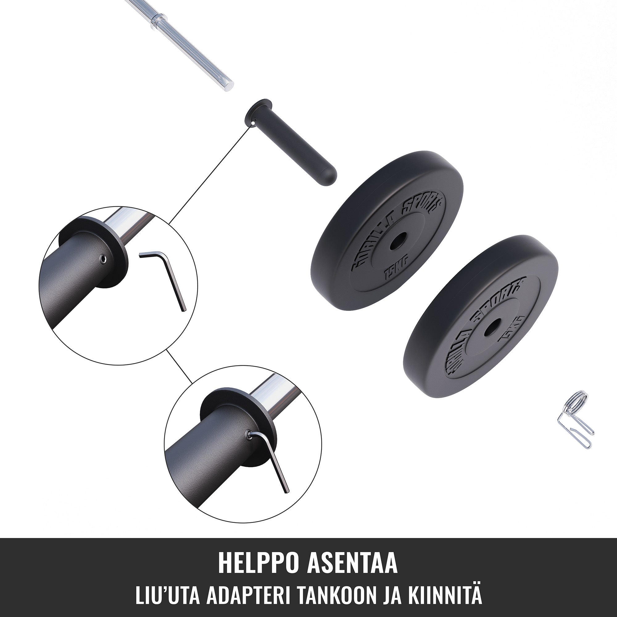 50mm Levytanko Adapteri 30mm Laitteille Jousilukolla 23cm Musta 2kpl