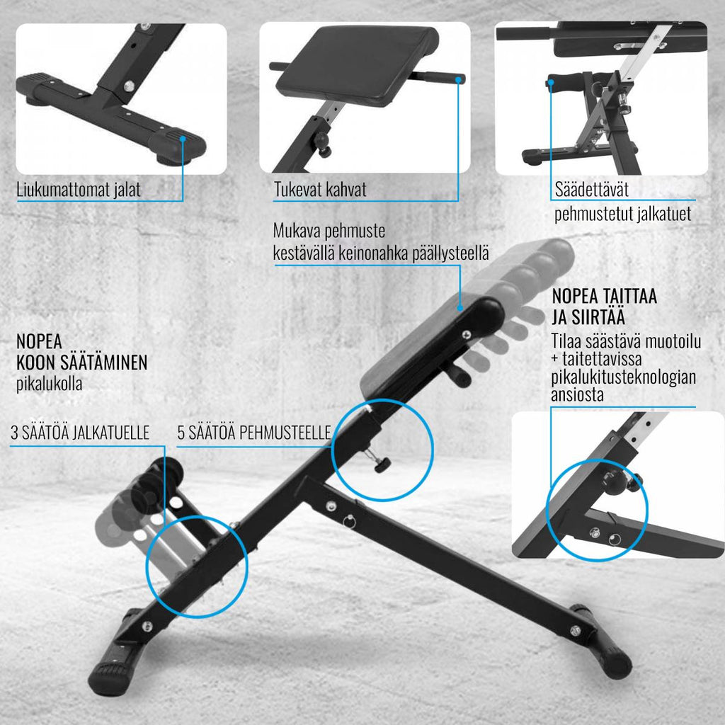 Selkäpenkki / Selkälihaslaite Taitettava Säädettävä 98x49x71-79cm Valkoinen