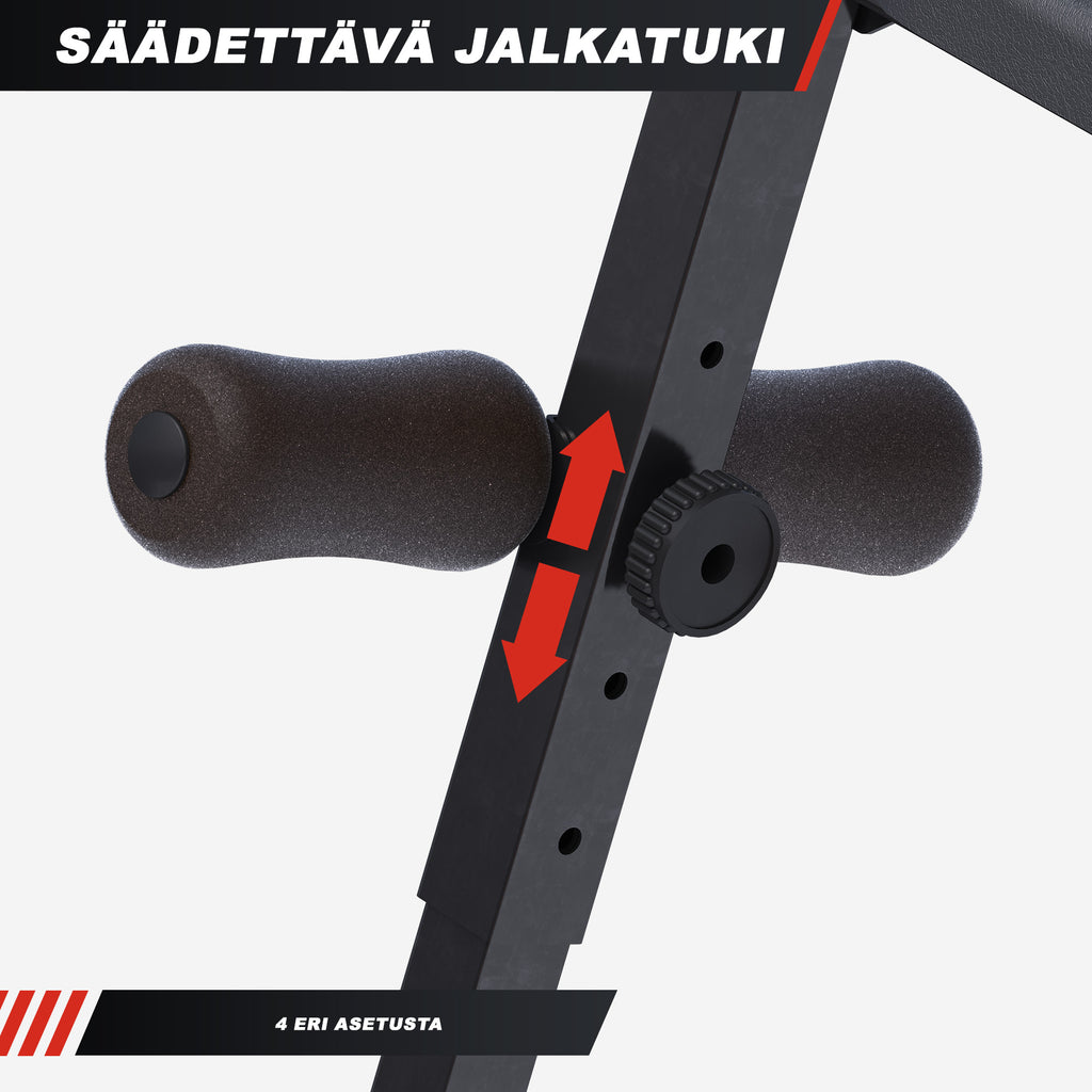 Säädettävä Vatsalihaspenkki / Treenipenkki Pehmusteella 120x32x60cm Musta