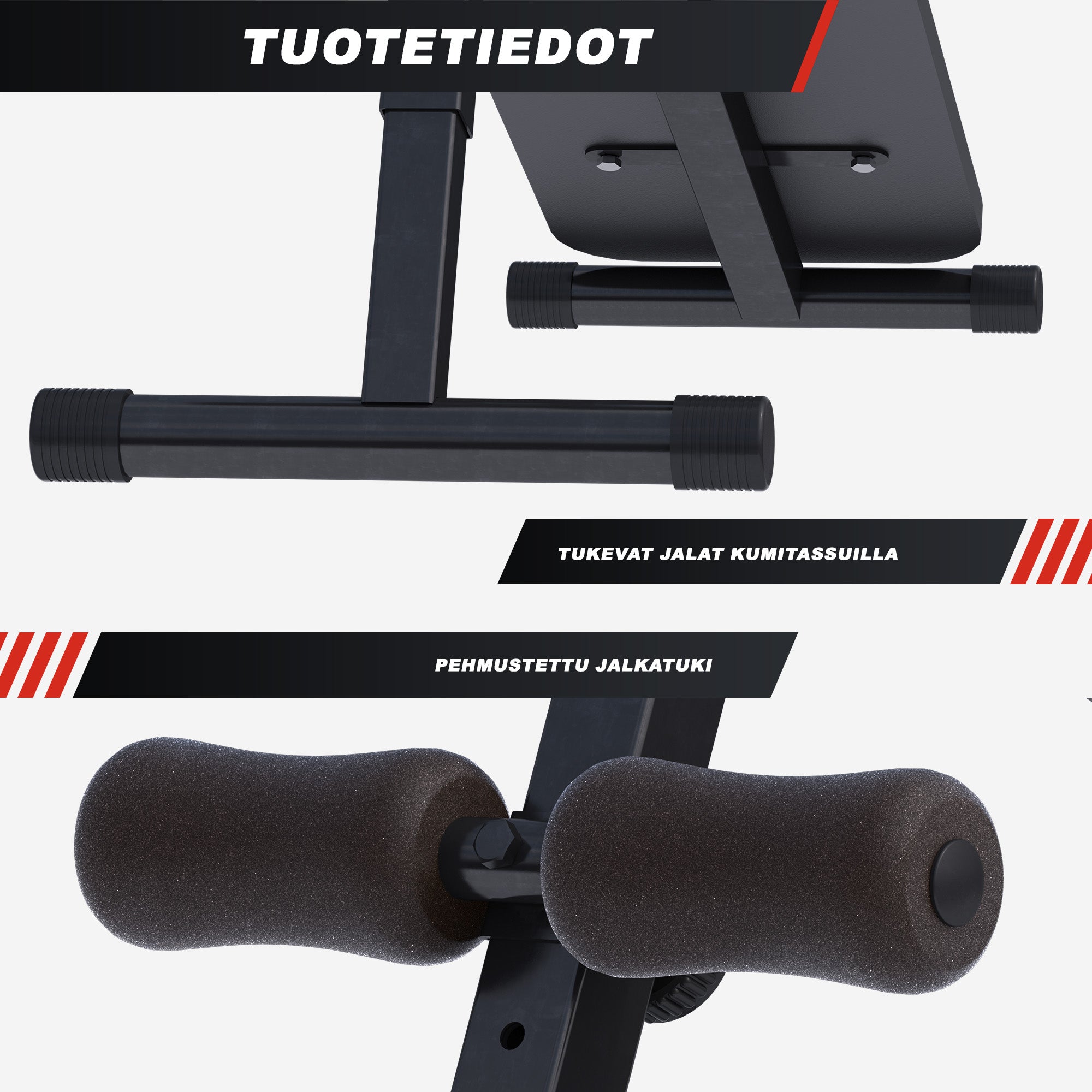 Säädettävä Vatsalihaspenkki / Treenipenkki Pehmusteella 120x32x60cm Musta