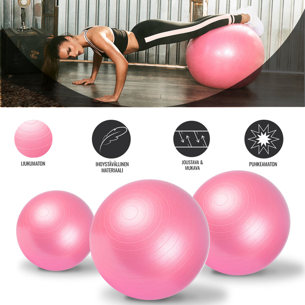 Jumppapallo 55cm, Harjoituspallo ja Pumppu, Useita Värejä