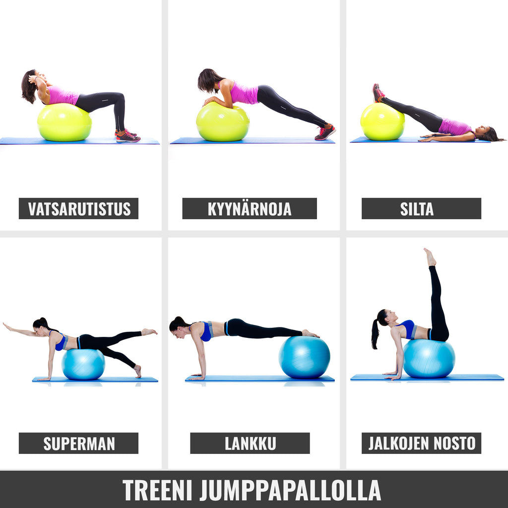 Jumppapallo 55cm, Harjoituspallo ja Pumppu, Useita Värejä