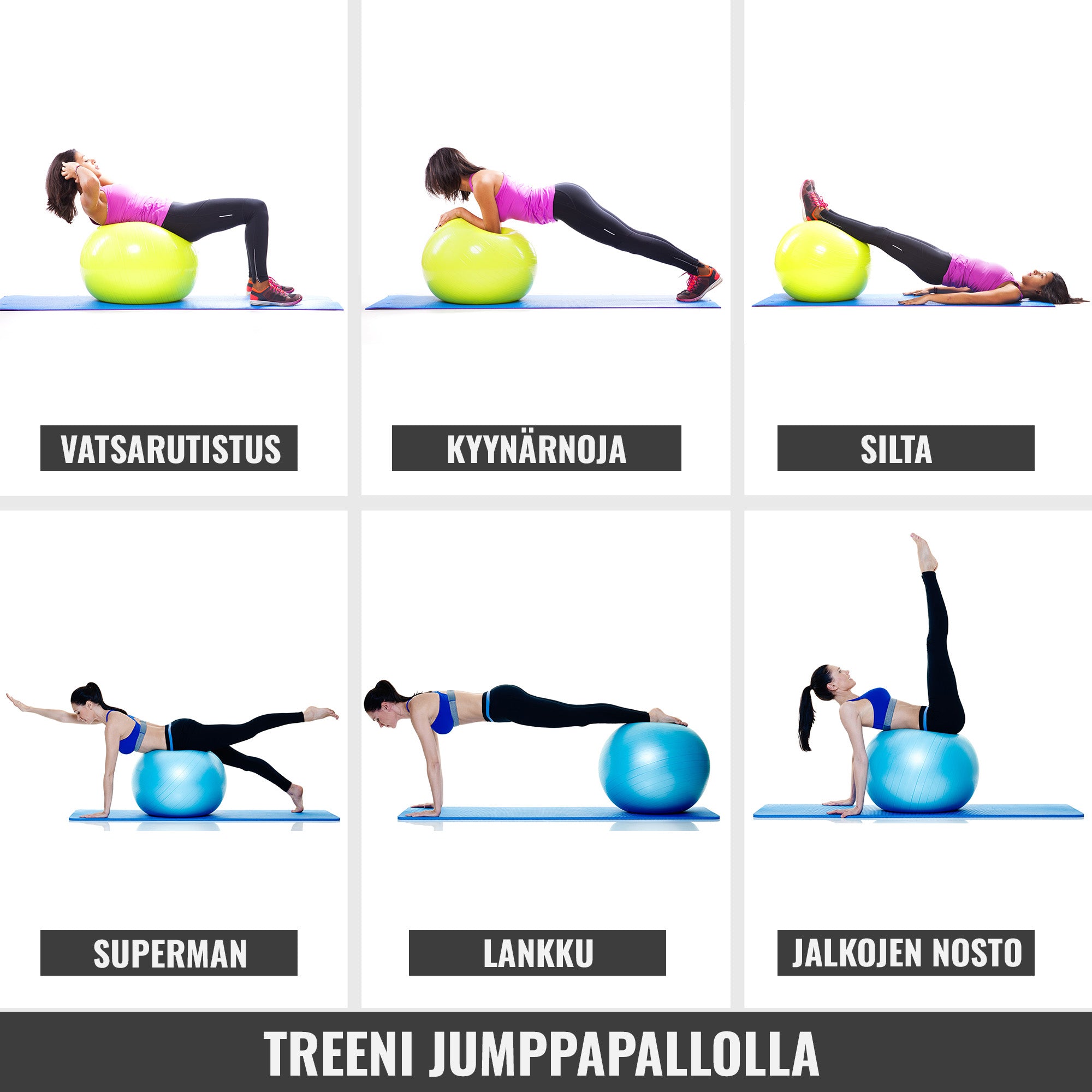 Jumppapallo 55cm, Harjoituspallo ja Pumppu, Useita Värejä