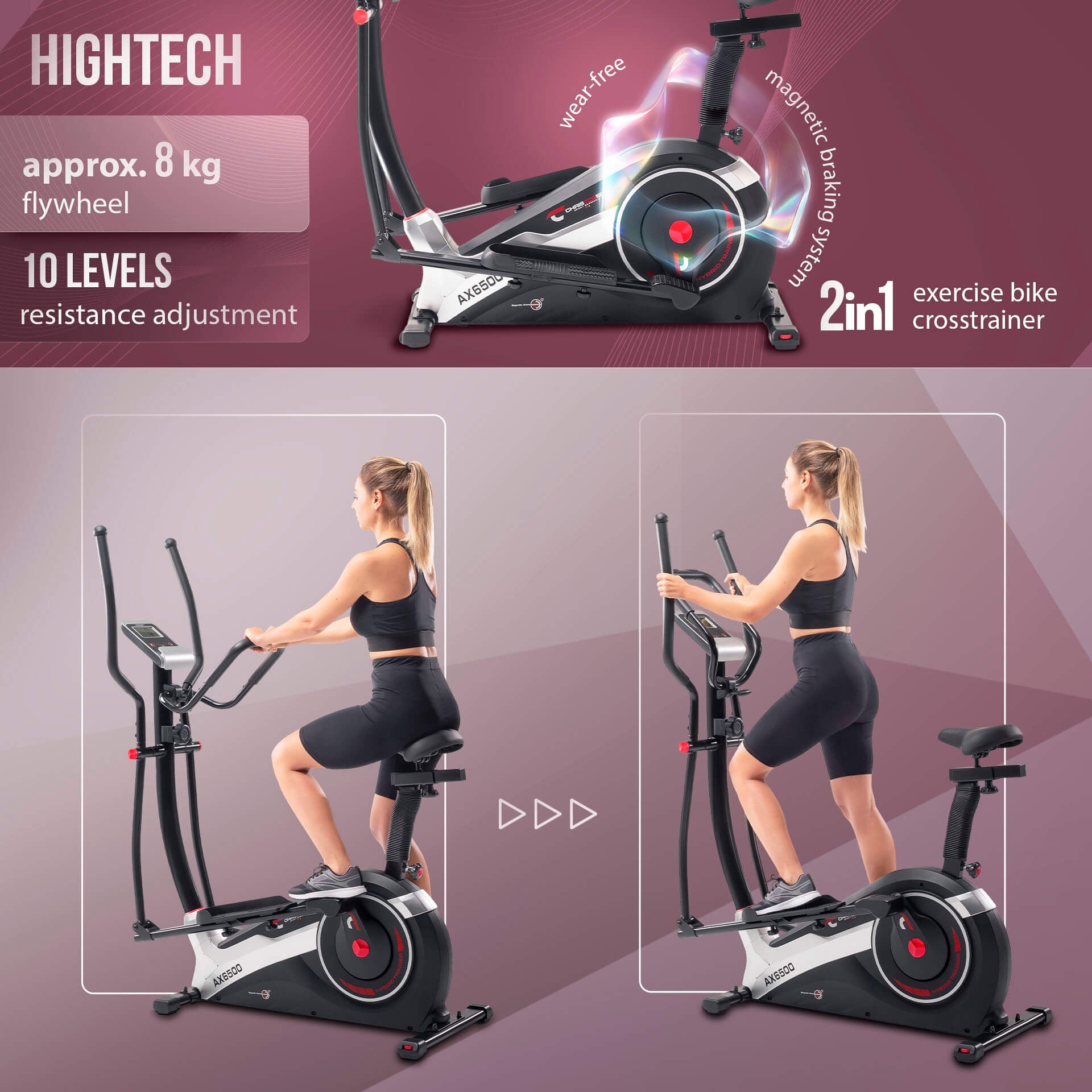 Christopeit Sport Crosstrainer / Kuntopyörä hybridikuntolaite AX 6500