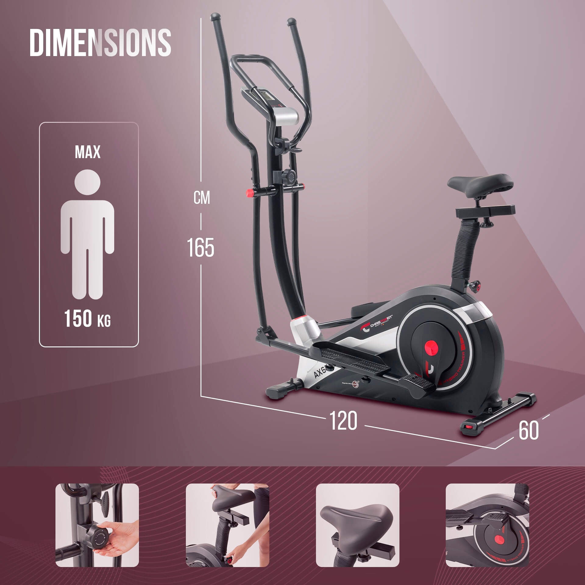 Christopeit Sport Crosstrainer / Kuntopyörä hybridikuntolaite AX 6500