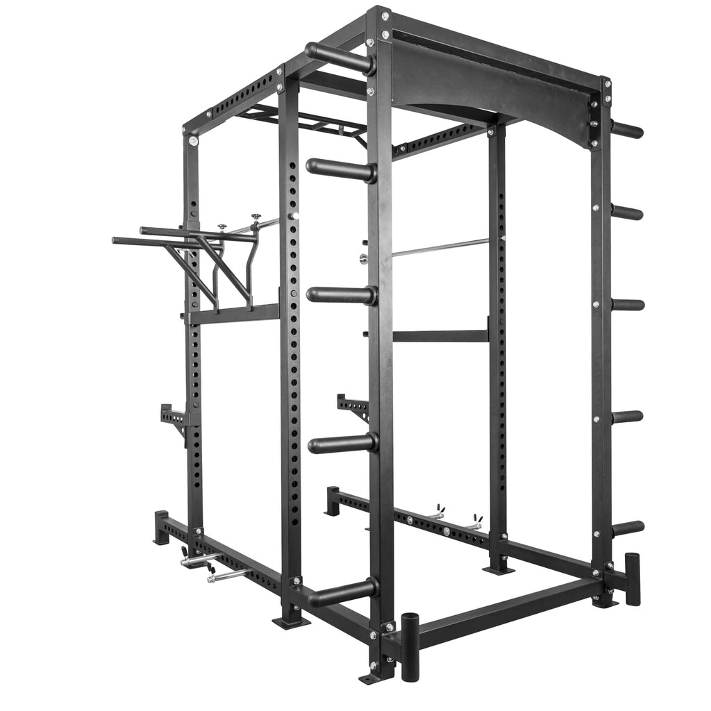 Power Rack EXTREME – Monipuolinen Kyykkyräkki / Kyykkyhäkki 400 kg, Leuanvetotanko ja Dippikahvat, Musta