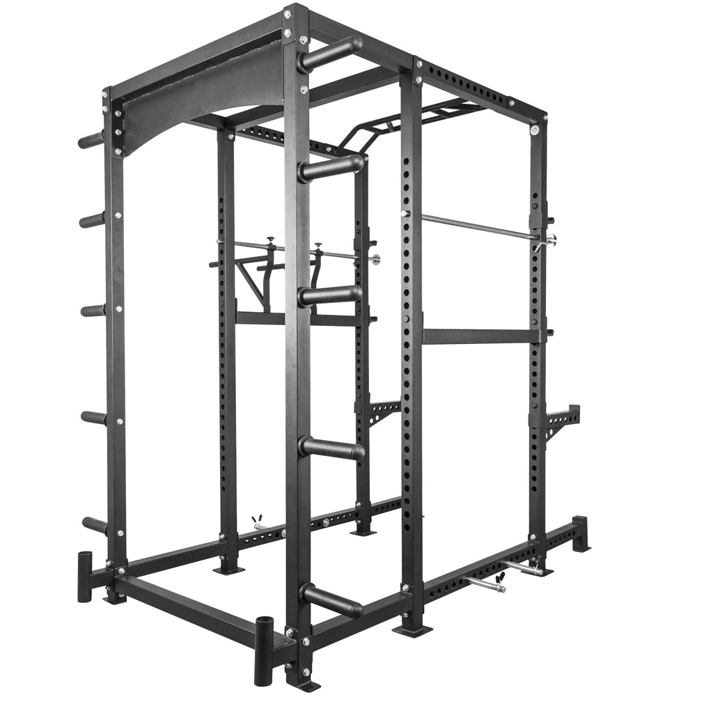 Power Rack EXTREME – Monipuolinen Kyykkyräkki / Kyykkyhäkki 400 kg, Leuanvetotanko ja Dippikahvat, Musta