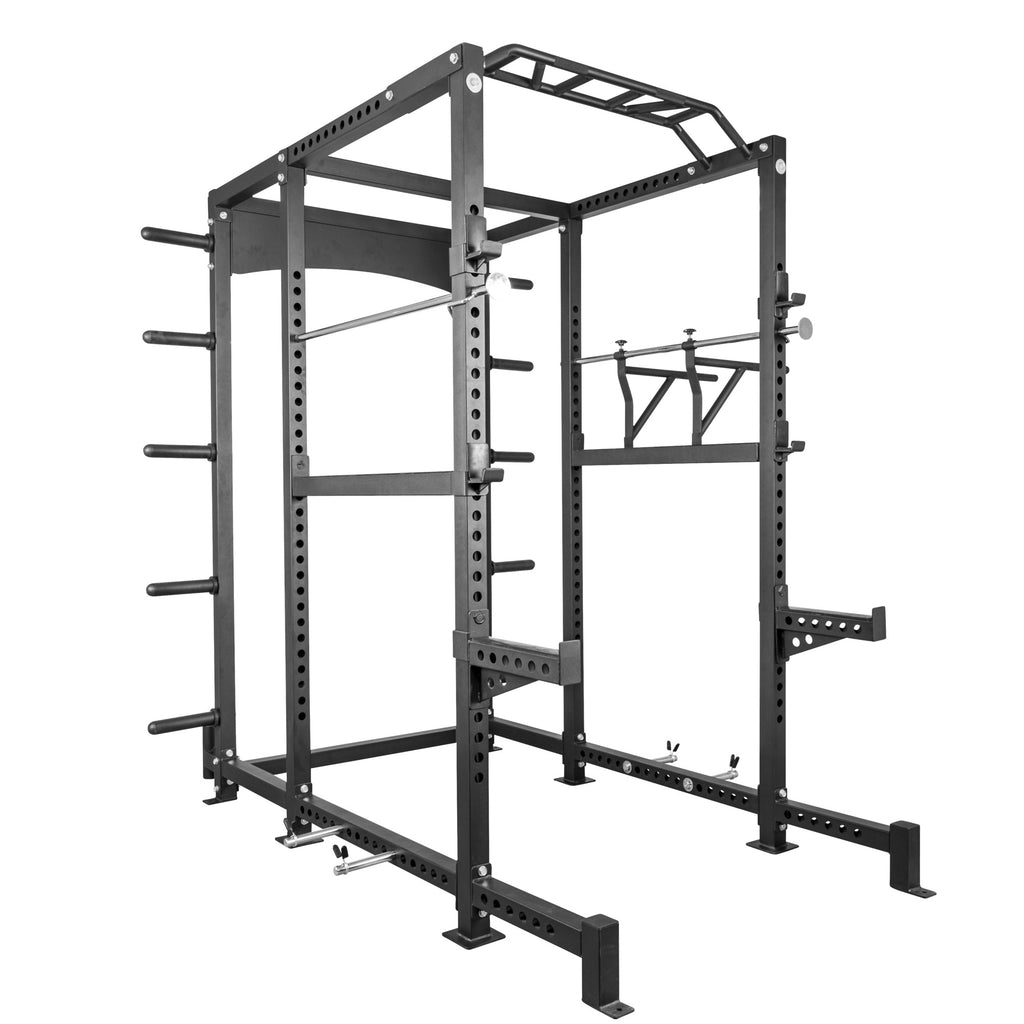 Power Rack EXTREME – Monipuolinen Kyykkyräkki / Kyykkyhäkki 400 kg, Leuanvetotanko ja Dippikahvat, Musta