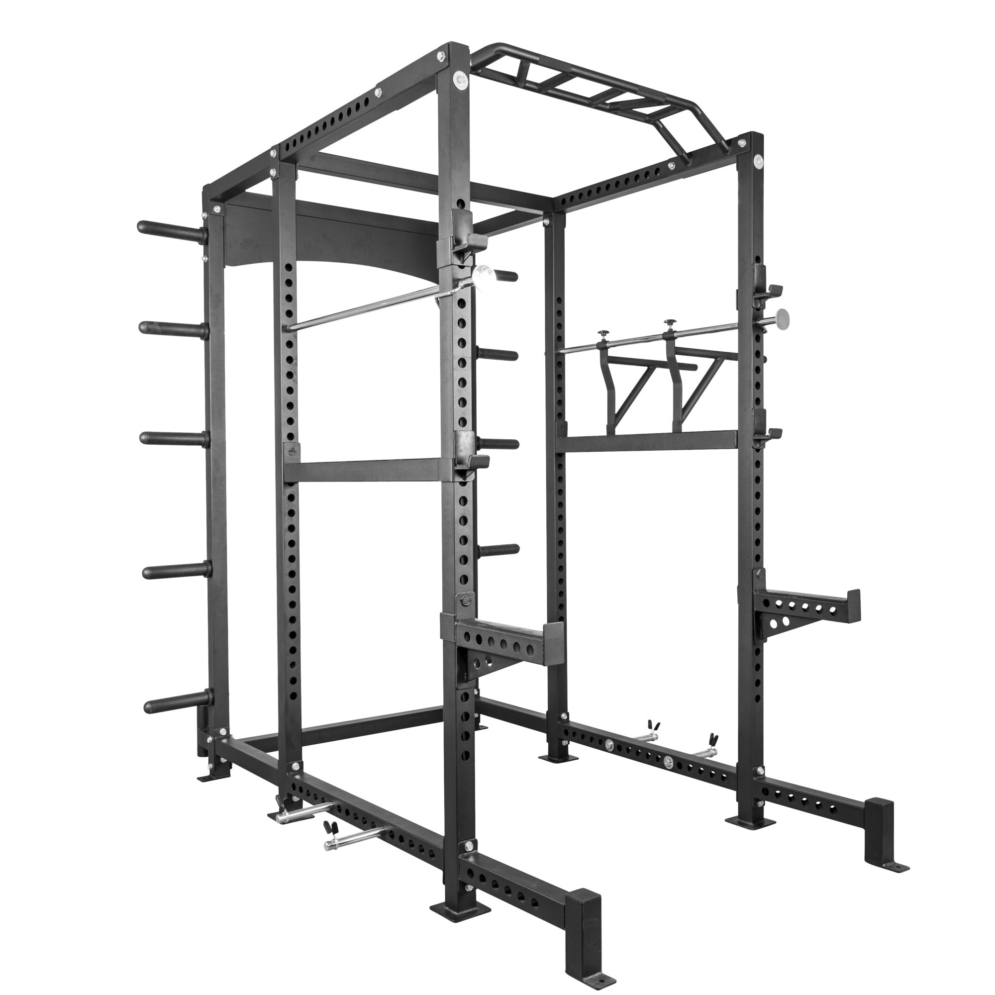 Power Rack EXTREME – Monipuolinen Kyykkyräkki / Kyykkyhäkki 400 kg, Leuanvetotanko ja Dippikahvat, Musta