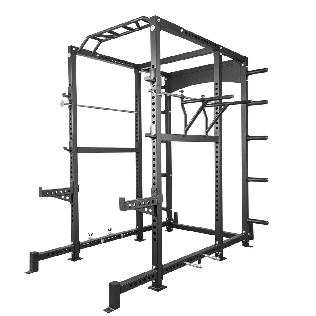Power Rack EXTREME – Monipuolinen Kyykkyräkki / Kyykkyhäkki 400 kg, Leuanvetotanko ja Dippikahvat, Musta