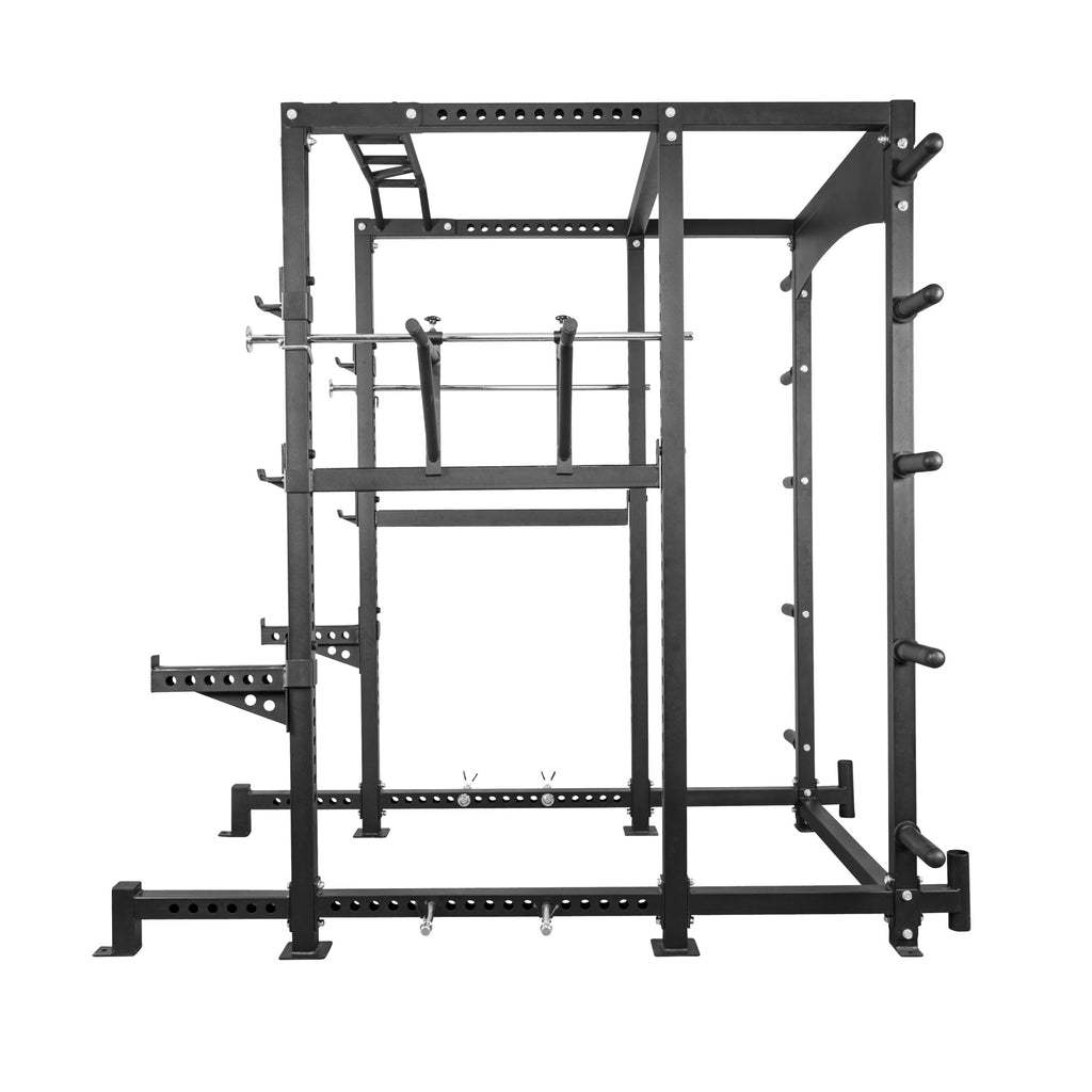 Power Rack EXTREME – Monipuolinen Kyykkyräkki / Kyykkyhäkki 400 kg, Leuanvetotanko ja Dippikahvat, Musta
